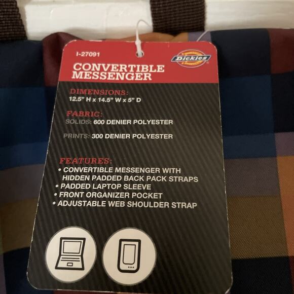 Dickies HTFVintage Checkered Laptop Messenger Bag OTS/backpack/handle Padded NWT - Picture 4 of 11